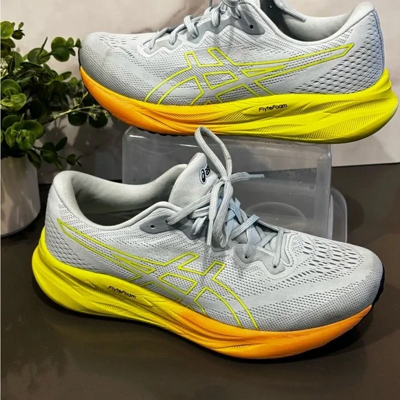 Asics Gray and Yellow Athletic Shoes - Picture 2 of 12